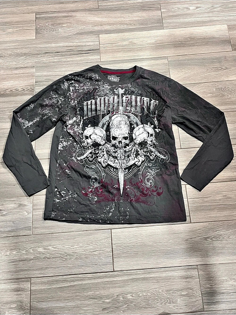 MMA Elite Long Sleeve Graphic Tee Grey & Red Size Large